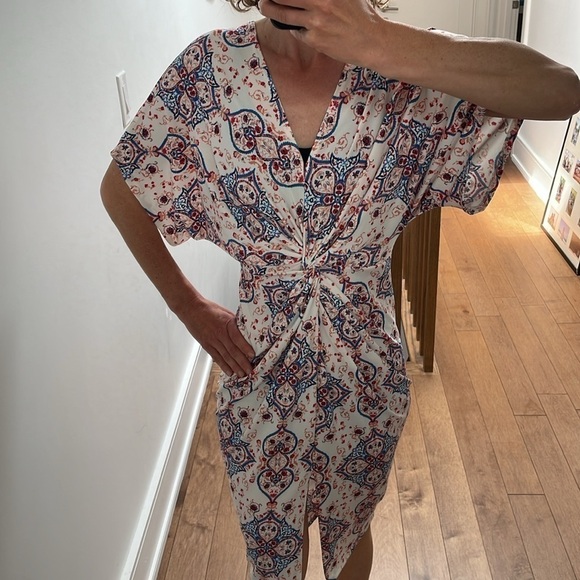 Love Kuza wrap jersey shortsleeve slit blue red red made in USA size S - Picture 8 of 13